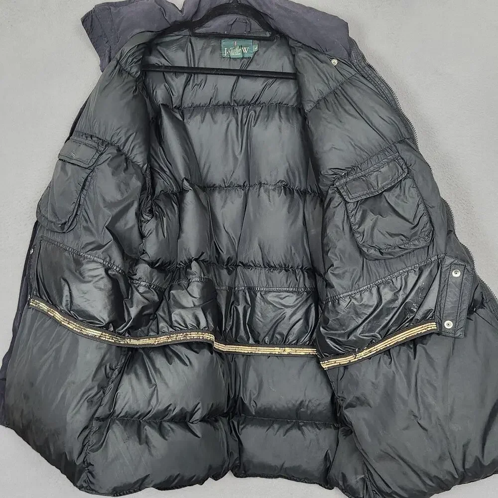 Vintage J.Crew Coat Mens Large Black Down Puffer Winter Parka Insulated Oarsman
